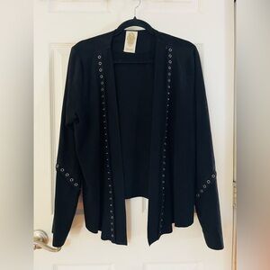 Vocal Black Eyelet-Embellished Microsuede Women's Westernwear Cardigan XL